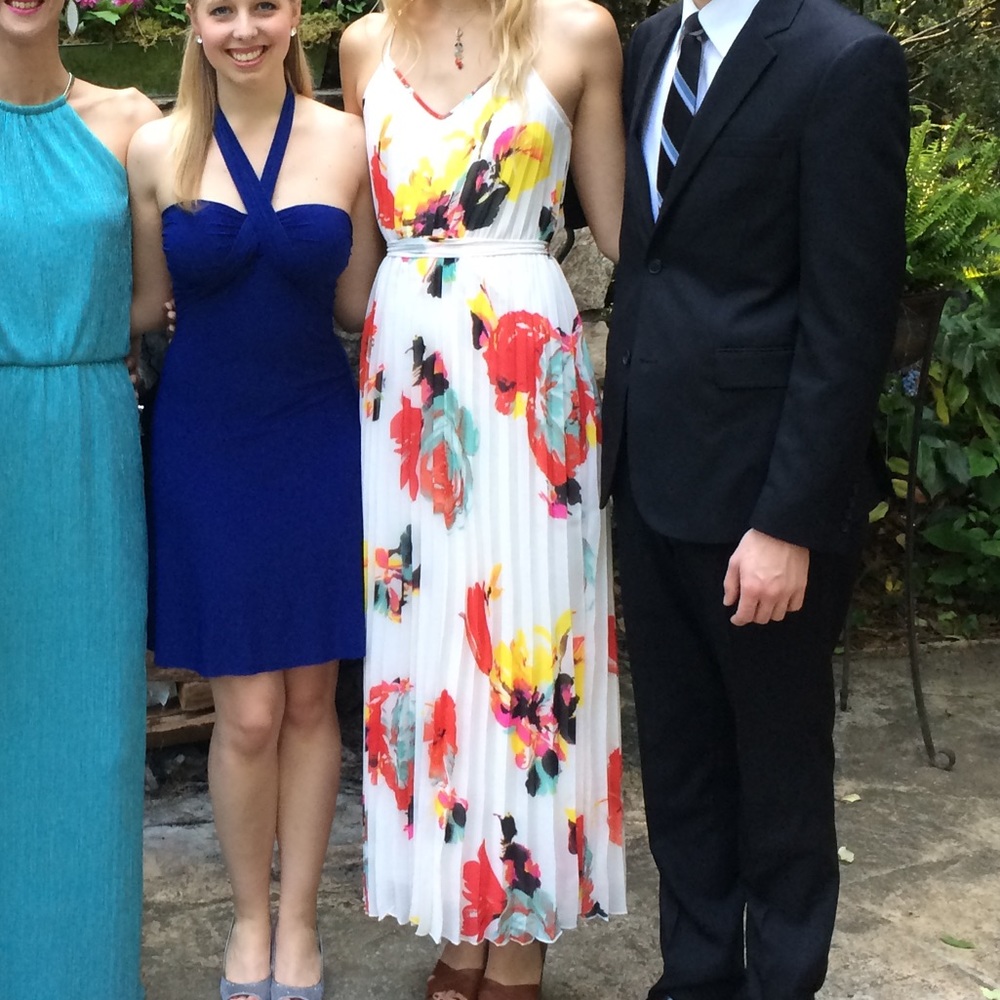 Formal White Dress with Floral Print